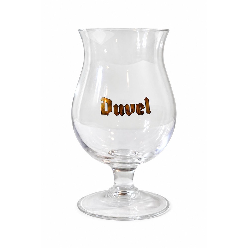 Duvel Belgian Beer Tulip Glass, Gold Gothic Logo, 330ml, Belgium Breweriana